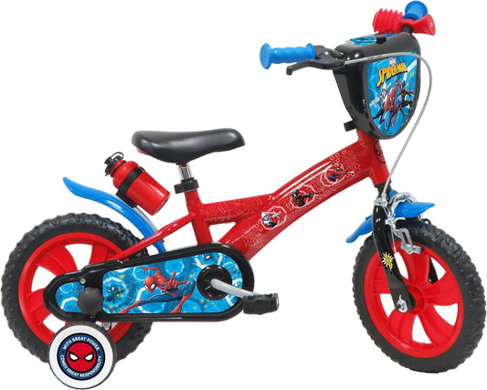 12', Bicicletta Spiderman Dotata Di 1 Freno, Piastra Anteriore Decorativa, Parafanghi, Carter E Stabilizzatori. Ragazzo, Rosso