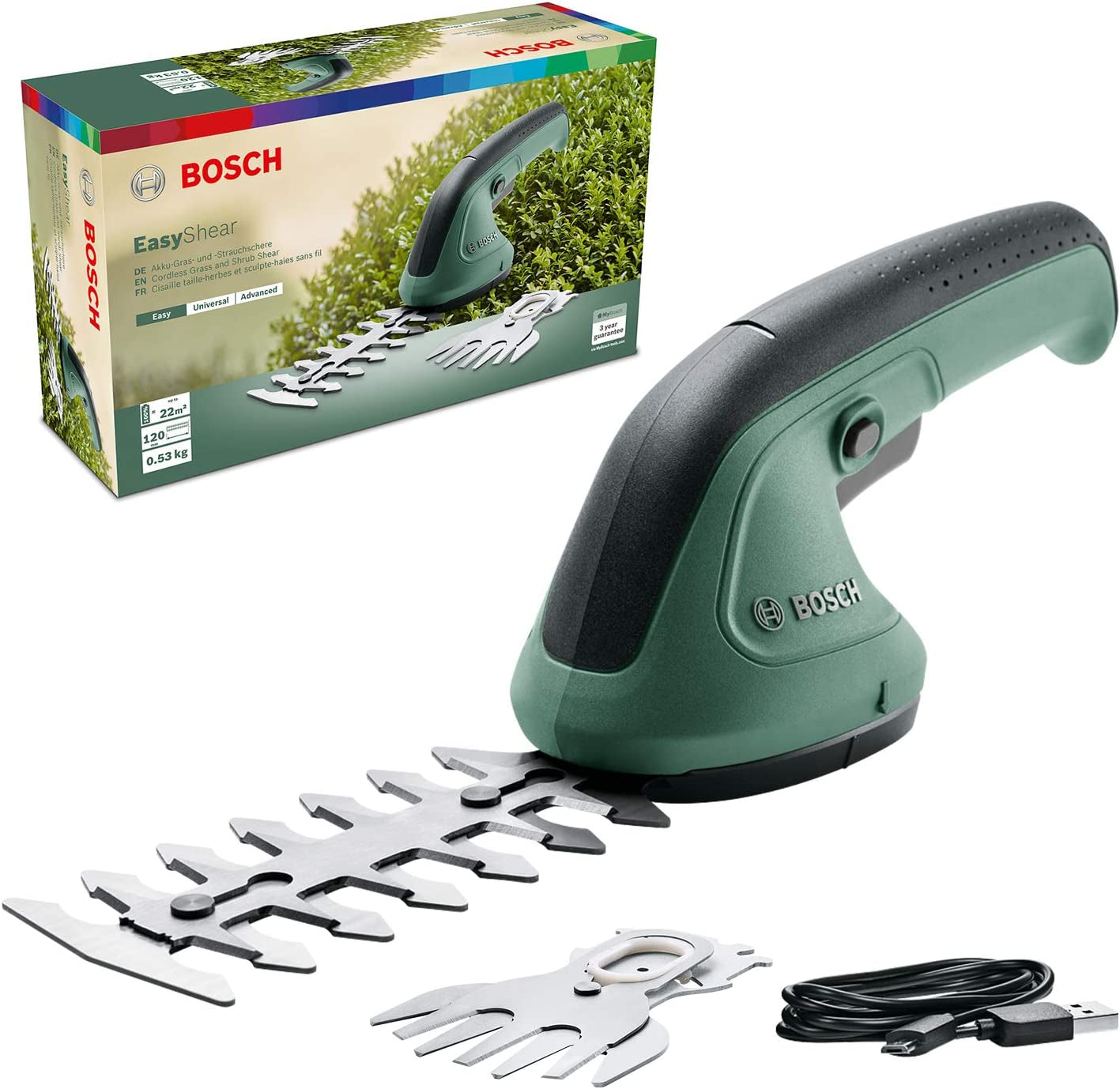 Home and Garden Cesoie Da Giardinaggio Easyshear (Batteria Da 3,6 V Integrata, Durata Batteria: 40 Min, Lunghezza Lame: 12 Cm (Rifilasiepi) / 8 Cm (Per Erba), Confezione in Cartone)