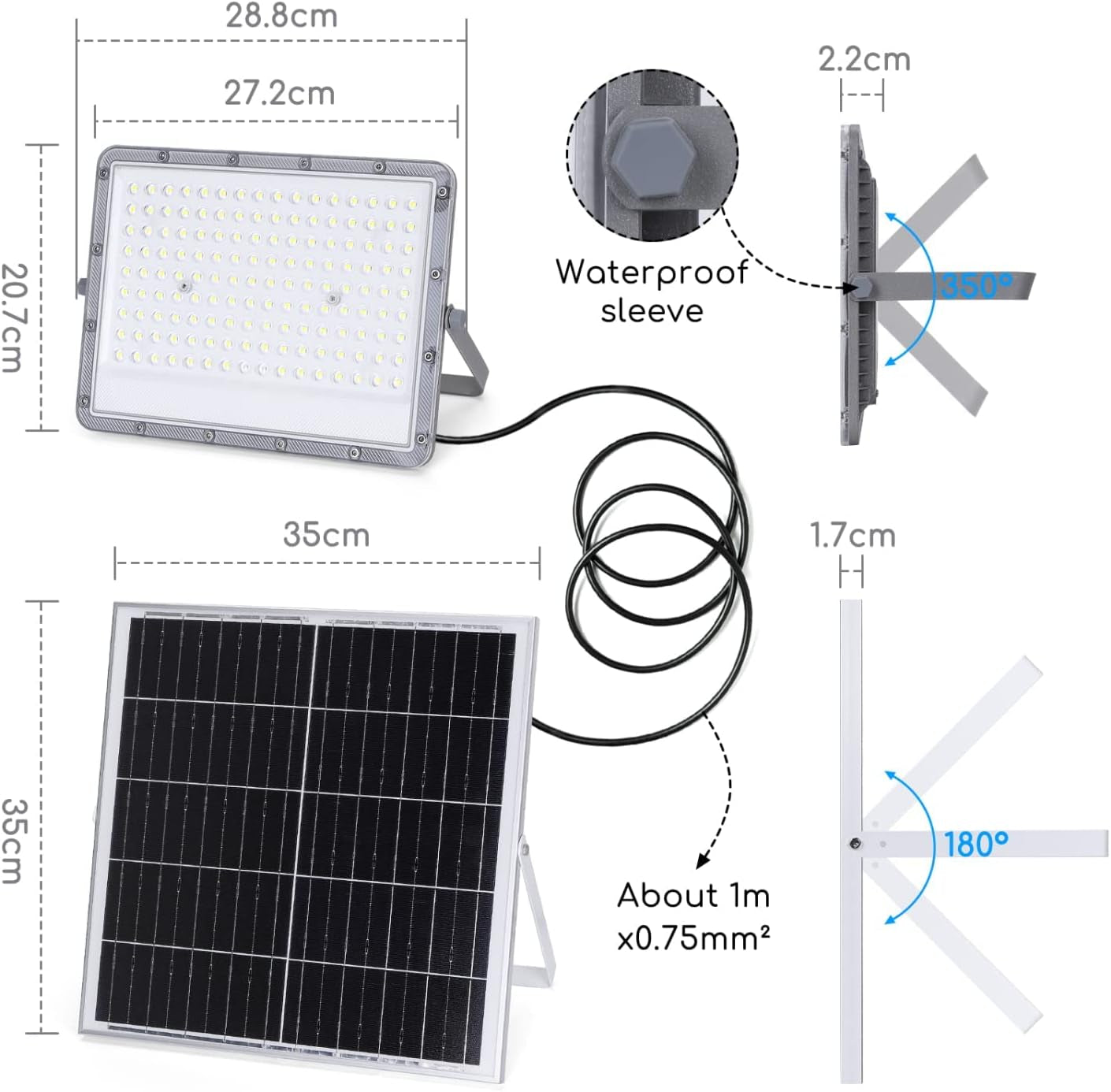 - Faretto Led Esterno Con Pannello Solare,200W, Luce Bianca 6500K. Super Luminosa Faro Con Pannello Solare. Grado Di Protezione IP65/IK08, Faretto Solare Con Telecomando È Funzione Timer.