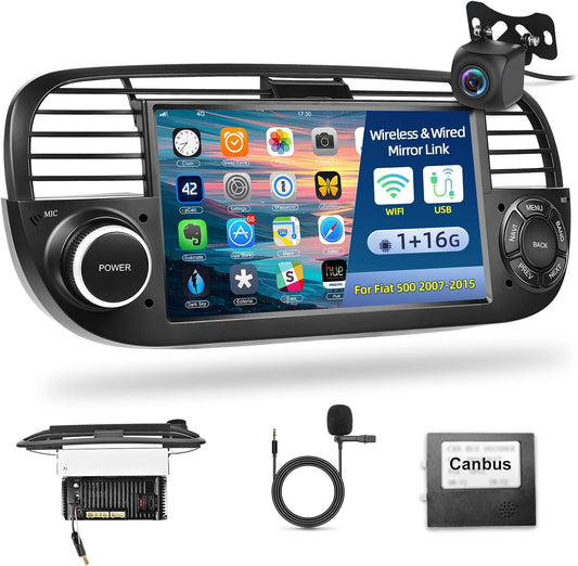 Autoradio per Fiat 500 2007 2009 2009 2010 2011 2012 2013 2014 2015 - Android 10.0 Radio Con Bluetooth Telecamera Retrovisore - Supporto GPS Navigation FM Wifi DAB +