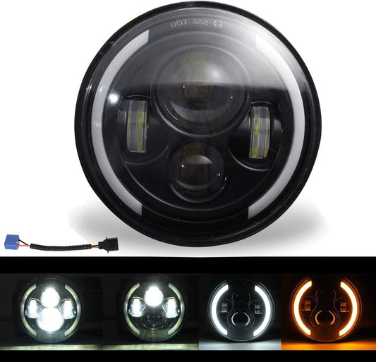 7" Faro a LED 150W 30000LM 4 Lenti Angel Eyes 3000K+6000K 4 Modalità Di Illuminazione Rotonda Nera CREE Lights LED off Road Fire Cross DRL Hi Lo Beam per Wrangler JK TJ LJ CJ Hummber H1 H2