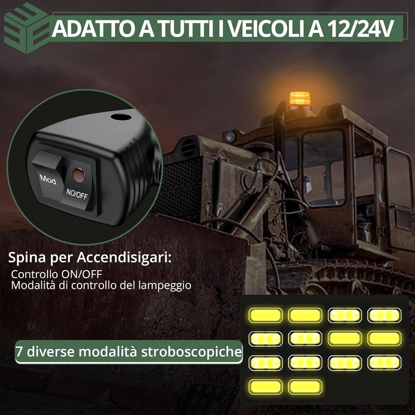 40 LED Luce Stroboscopica Di Emergenza Con Base Magnetica,Spia Di Avvertimento per Auto Da 40 W,E57/Ip65,Cavo Da 5M,Luce Lampeggiante per 12 V/24 V Trattore,Camion