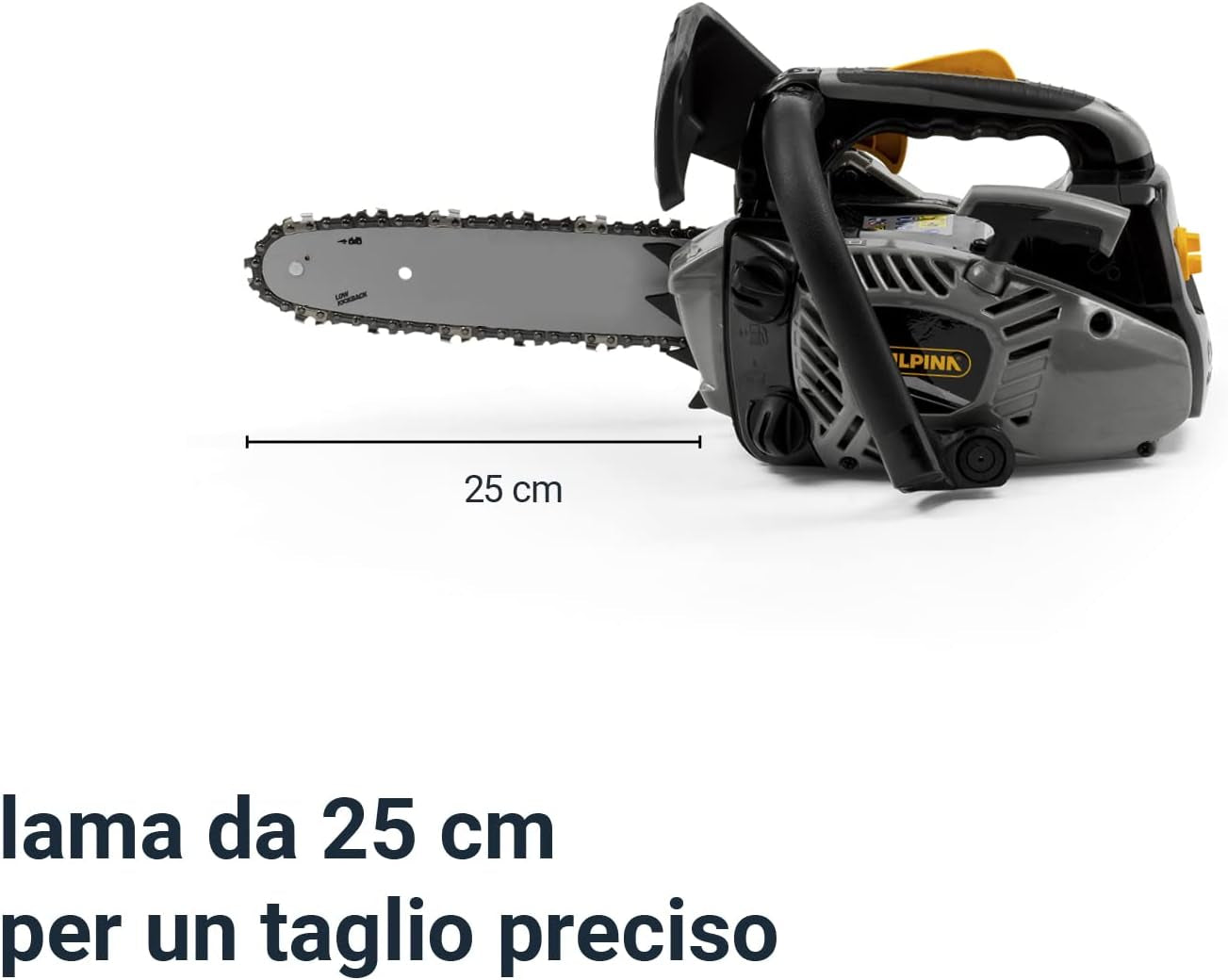 Motosega Da Potatura APR 25 (10)’’, Barra Di Taglio 25 Cm (10’’), Motore a Scoppio 25,4 Cc, 900 W, Velocità Catena 21 M/S, Pompa Olio Automatica Regolabile