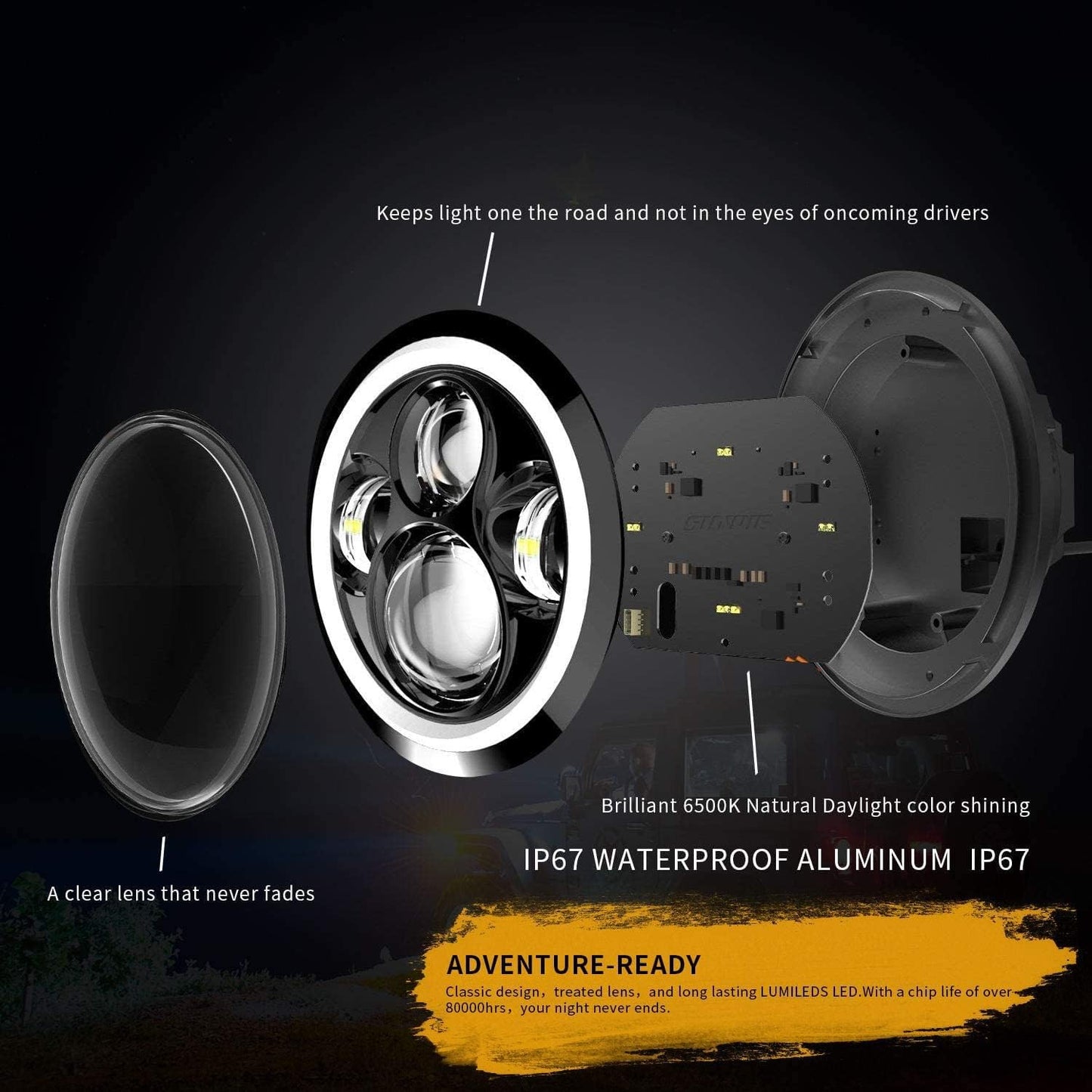 7" Faro a LED 150W 30000LM 4 Lenti Angel Eyes 3000K+6000K 4 Modalità Di Illuminazione Rotonda Nera CREE Lights LED off Road Fire Cross DRL Hi Lo Beam per Wrangler JK TJ LJ CJ Hummber H1 H2