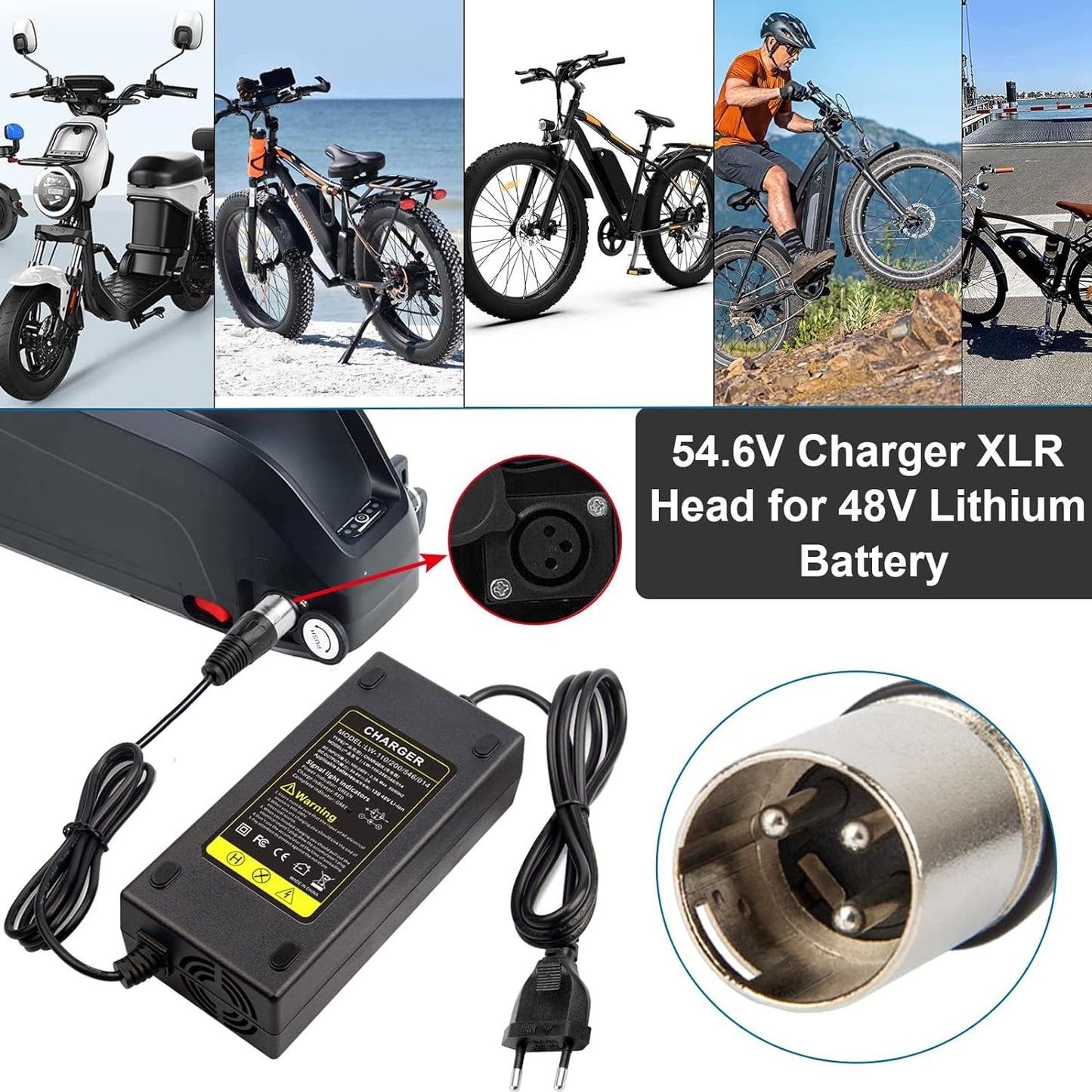 54,6V 48V 2A Caricatore Monopattino Lettrico, Caricabatteria Al Litio 48V per Bici Elettrica, Scooter Elettrico, Carrozzina Elettrica, Scooter per La Mobilità