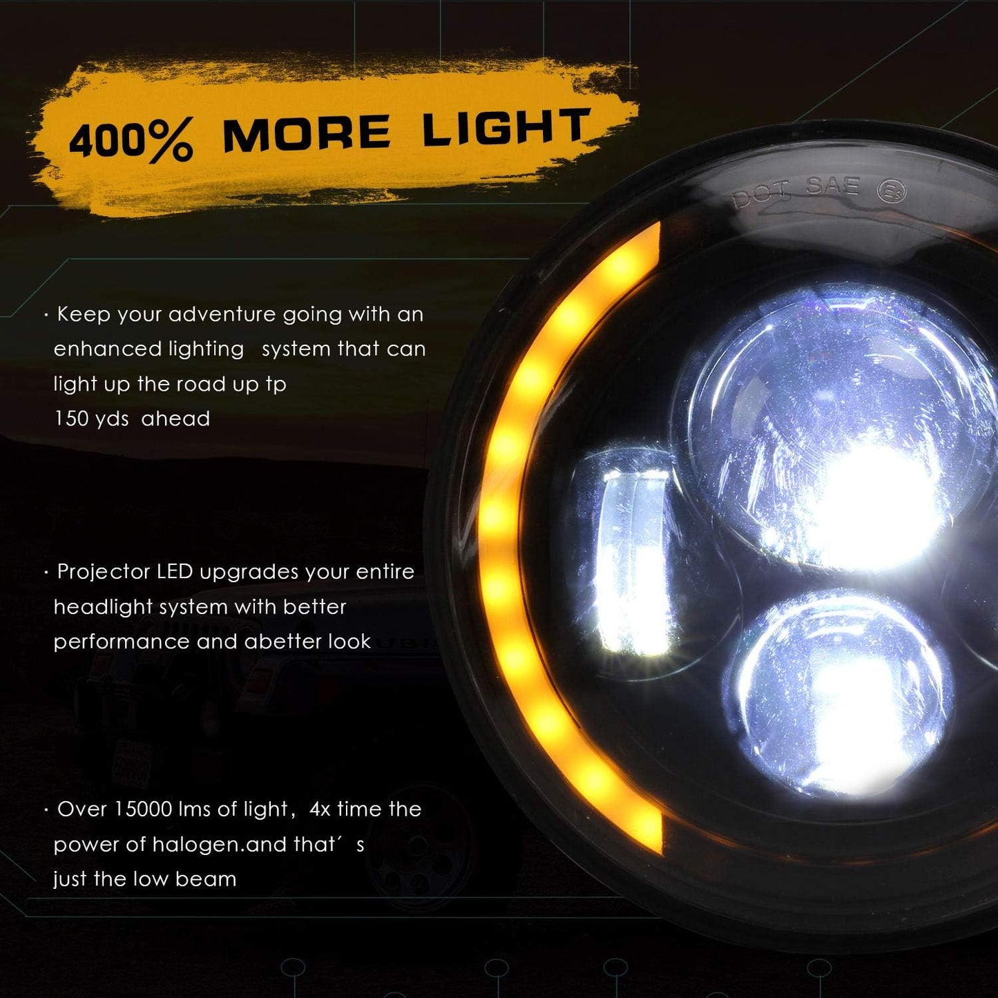 7" Faro a LED 150W 30000LM 4 Lenti Angel Eyes 3000K+6000K 4 Modalità Di Illuminazione Rotonda Nera CREE Lights LED off Road Fire Cross DRL Hi Lo Beam per Wrangler JK TJ LJ CJ Hummber H1 H2