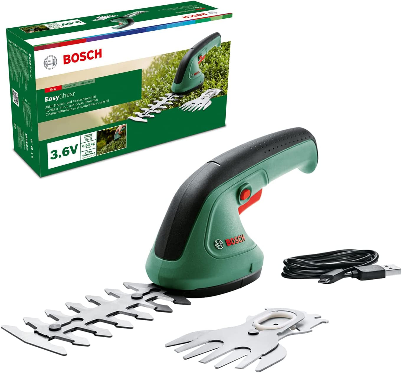 Home and Garden Cesoie Da Giardinaggio Easyshear (Batteria Da 3,6 V Integrata, Durata Batteria: 40 Min, Lunghezza Lame: 12 Cm (Rifilasiepi) / 8 Cm (Per Erba), Confezione in Cartone)