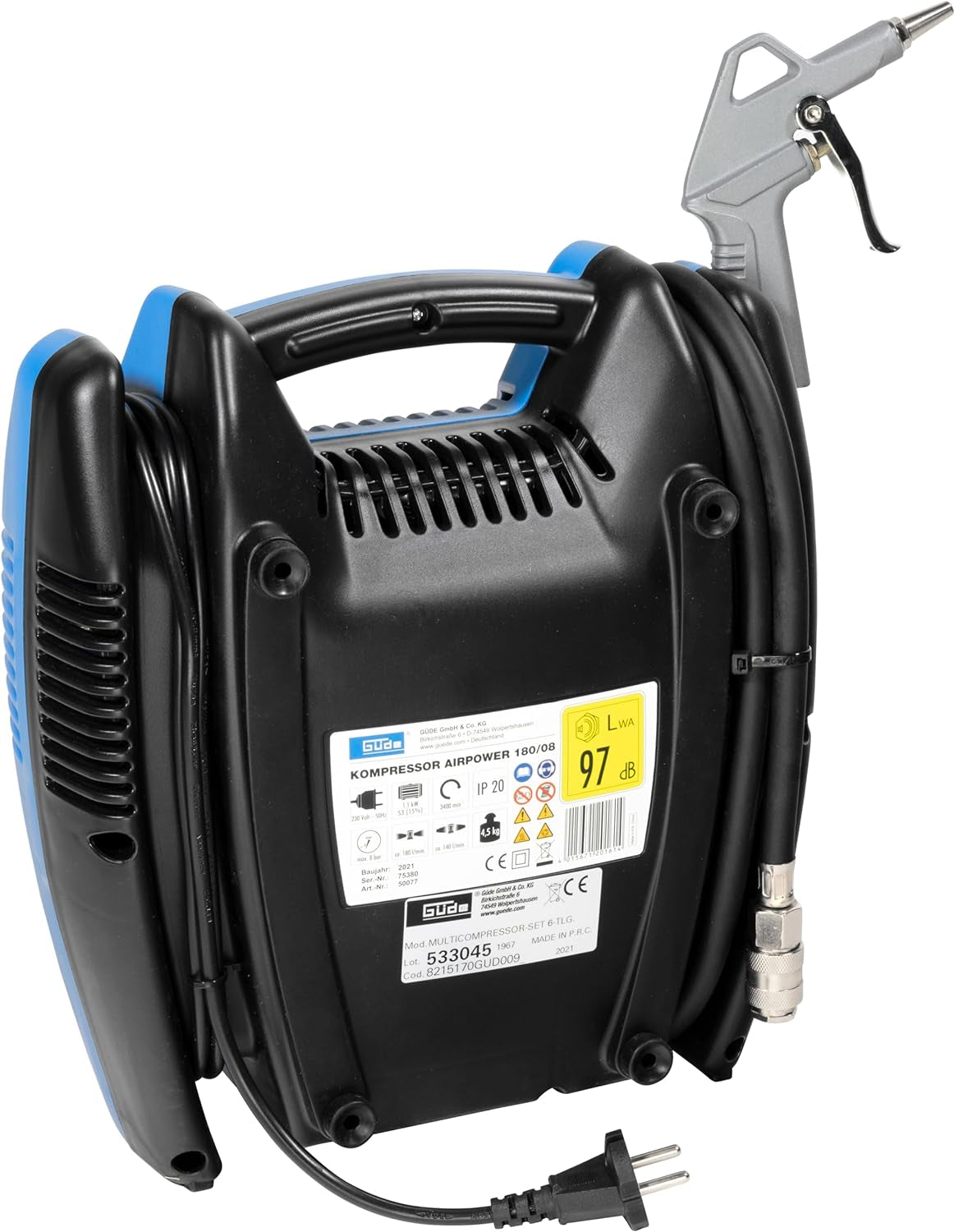 50077 Airpower 180/08, Compressore (1.1Kw, S3, Senza Olio, Quantità Di Consegna 140L / Min, 8 Bar, Tubo 4 M)