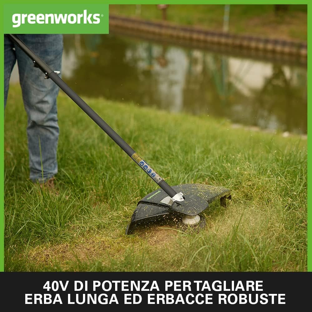 40V Decespugliatore a Batteria Con Motore Brushless, Imbracatura, Altezza Regolabile, Ampiezza Taglio 40Cm, Filo Nylon 2Mm, Lama 25Cm, 2 Batterie 40V E Caricabatterie GD40BCK2X