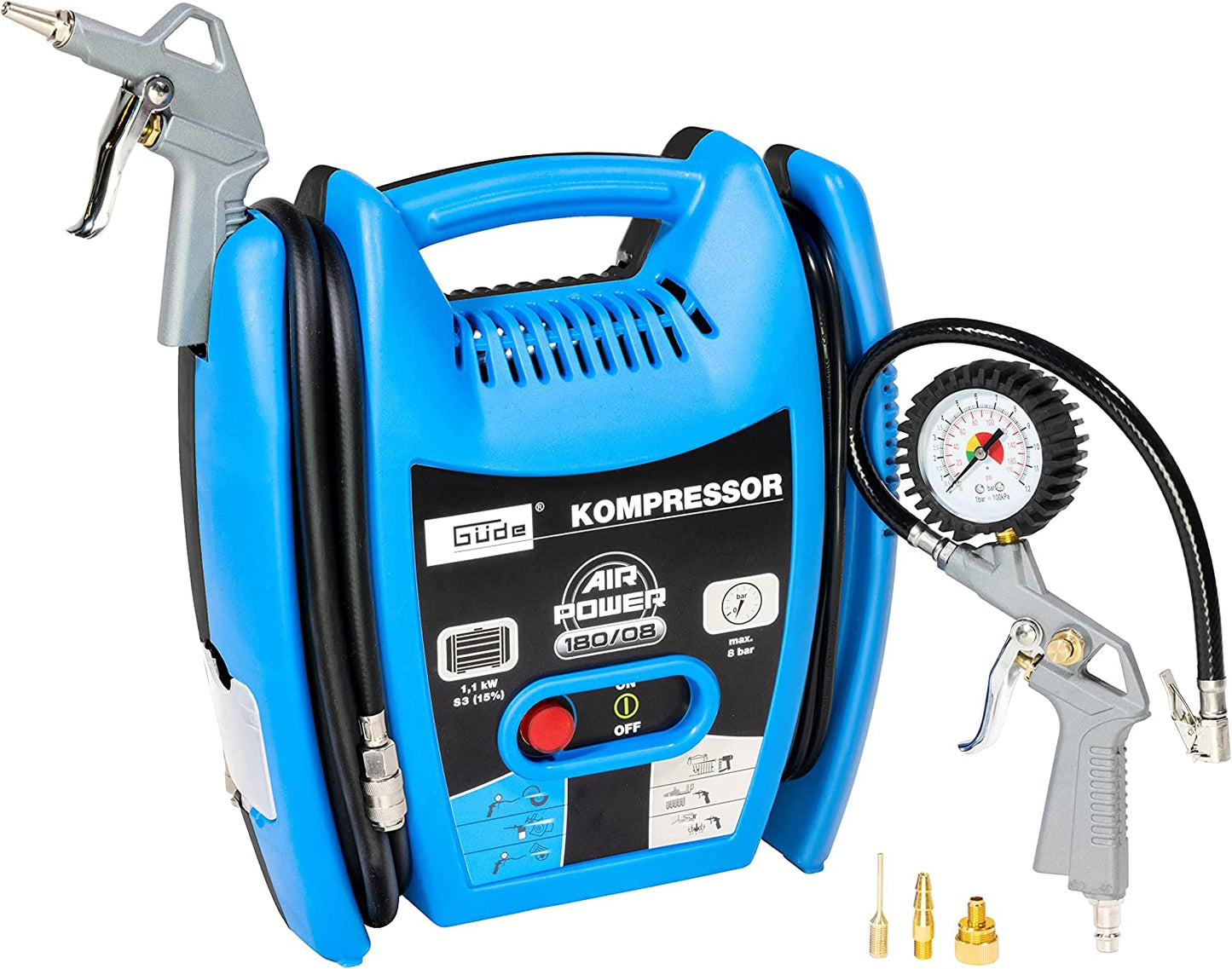 50077 Airpower 180/08, Compressore (1.1Kw, S3, Senza Olio, Quantità Di Consegna 140L / Min, 8 Bar, Tubo 4 M)