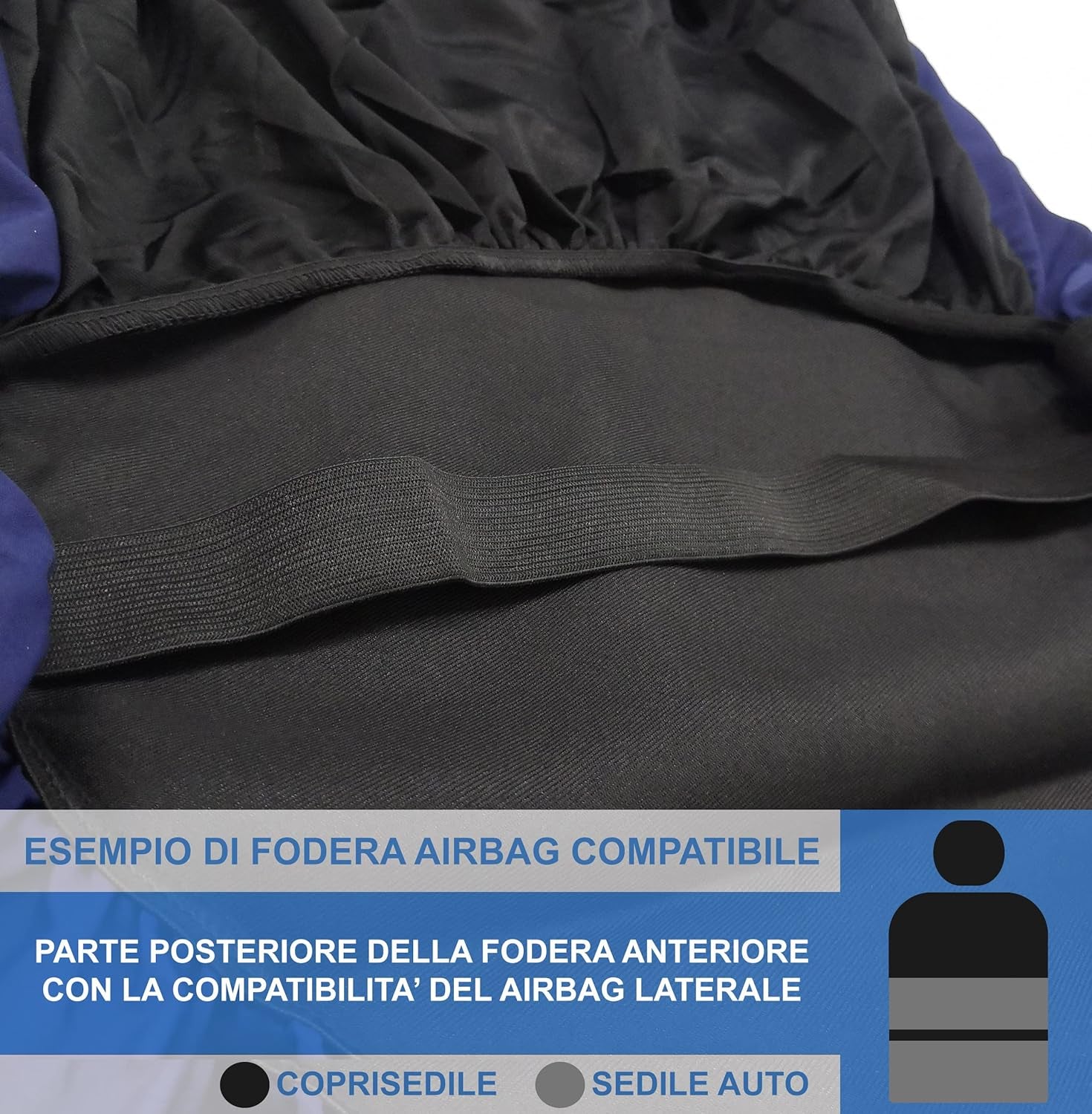 500X_N.Bs Copri-Sedili Auto Compatibili 500X Nero Blu Scuro | Set Coprisedile Anteriori E Posteriori | Logo Ricamato | Airbag Compatibile | Accessori Auto Interno