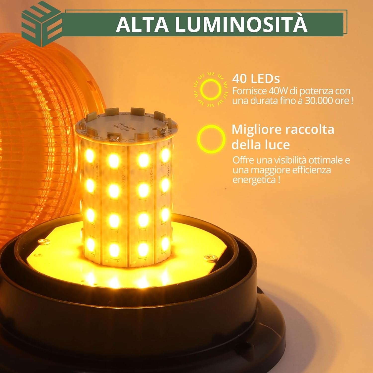 40 LED Luce Stroboscopica Di Emergenza Con Base Magnetica,Spia Di Avvertimento per Auto Da 40 W,E57/Ip65,Cavo Da 5M,Luce Lampeggiante per 12 V/24 V Trattore,Camion