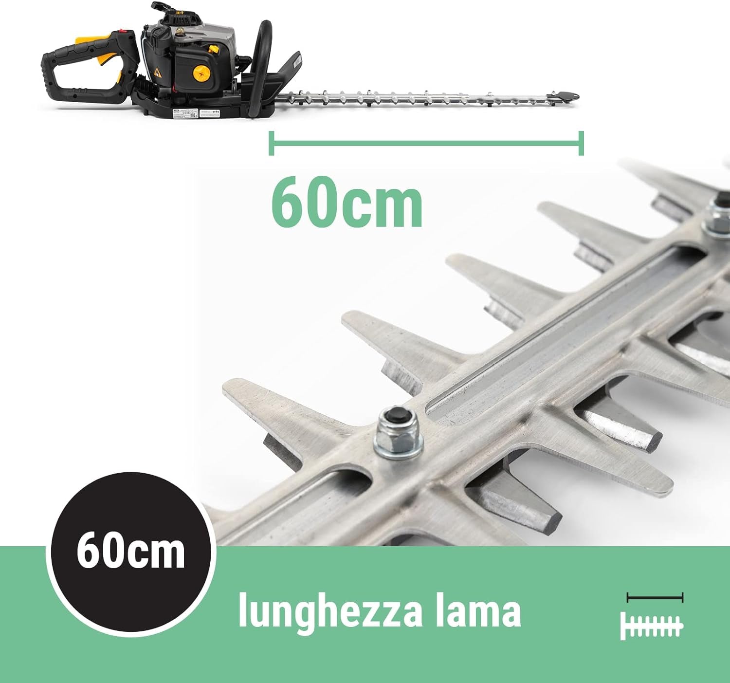 Tagliasiepi a Scoppio AHT 555, Lame a Doppio Taglio Da 56 Cm, Diametro Max Rami 27 Mm, Motore Da 22,5 Cc, 650 W, Impugnatura Posteriore Girevole, Coprilama Incluso