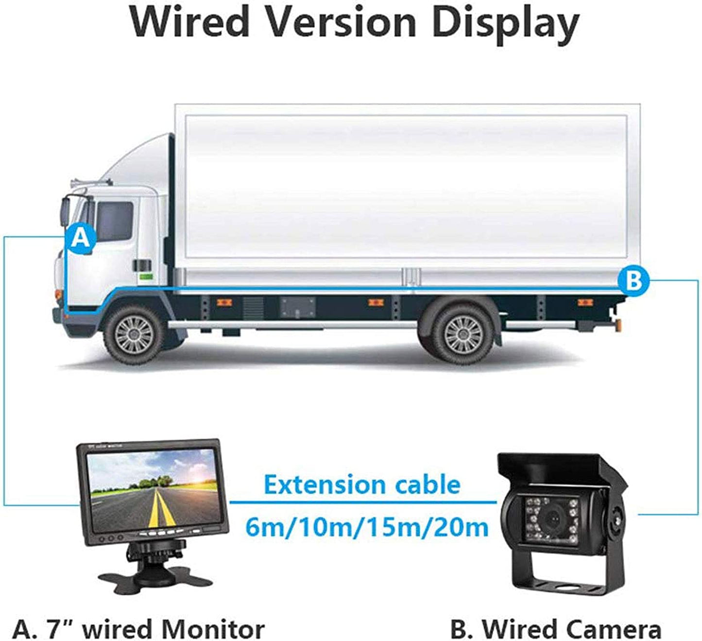 12V-24V Telecamera per Retromarcia Auto 7 Pollici TFT LCD HD Monitor + Camper Camion Rimorchi 18LED Infrarossi Visione Notturna Impermeabile Retrovisore Inversione Backup Telecamera Con 10M Cavo