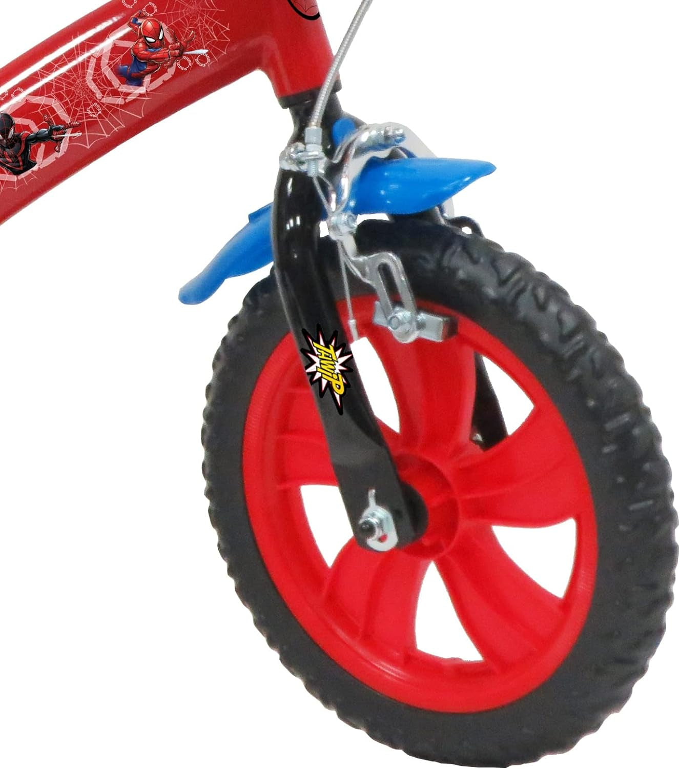 12', Bicicletta Spiderman Dotata Di 1 Freno, Piastra Anteriore Decorativa, Parafanghi, Carter E Stabilizzatori. Ragazzo, Rosso