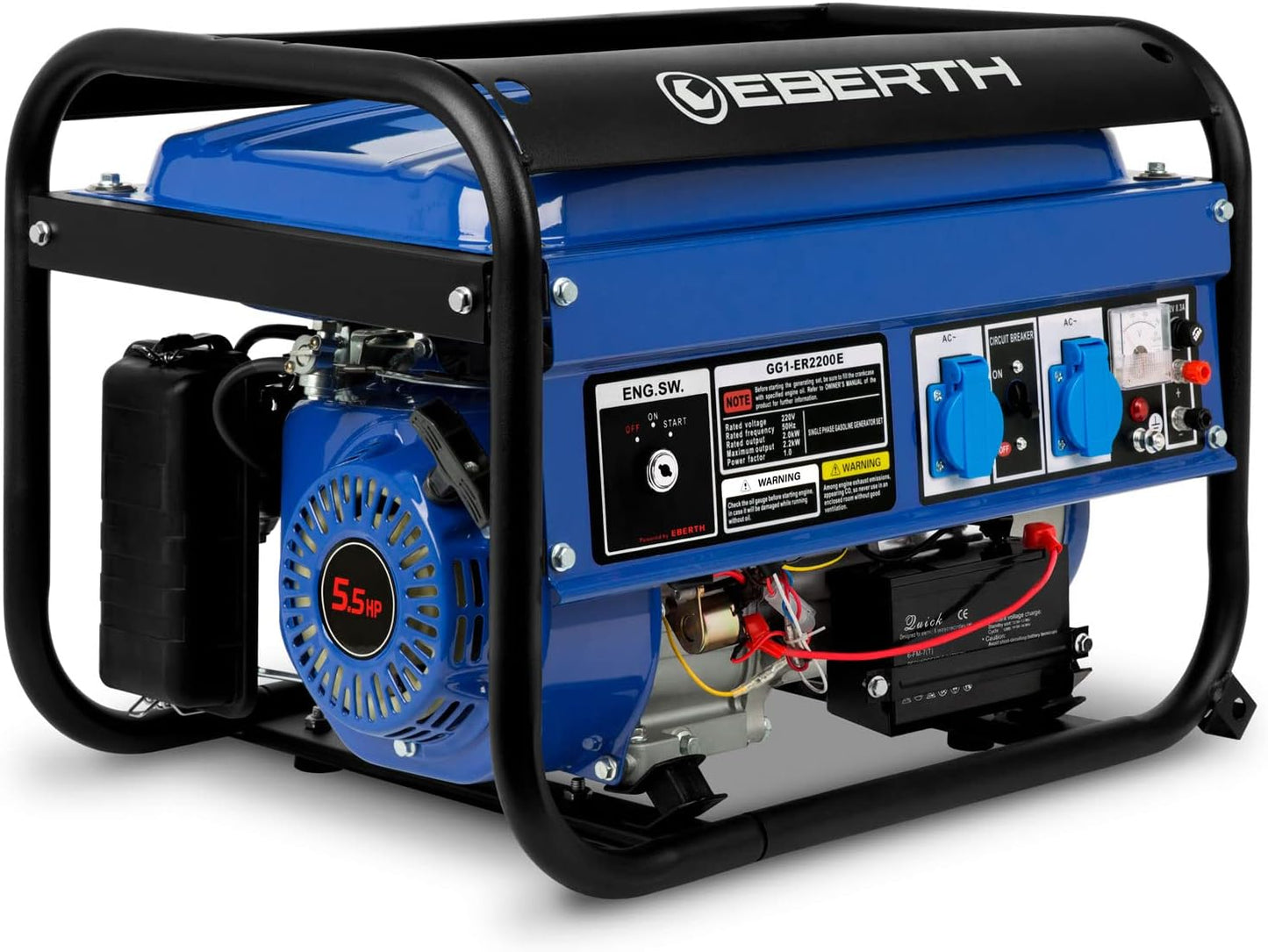 2200 Watt Generatore Di Corrente Portatile Gruppo Elettrogeno 5,5 CV Motore a Benzina 4T, Monofase 2X 230V, 1X 12V, Regolatore Di Volt Automatico AVR, Protezione Da Mancanza Olio, Voltametro