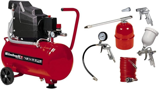 TC-AC 190/24/8 Compressore, 1500 W, 230 V, Rosso &4000832470 Set Di 5 Accessori, Metallo, Compressore, Rosso/Bianco/Metallico